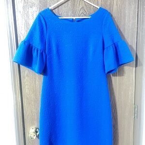 Ivanka Trump Vibrant Blue Midi Dress with Ruffle Sleeves